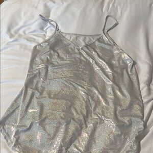 Silver Metallic Spaghetti Strap Cami Top